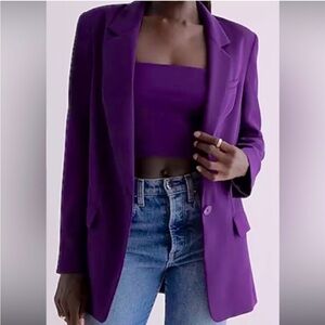 NWT Express Women's Purple Cinch back Blazer (M) and Wide leg pants (6S)
